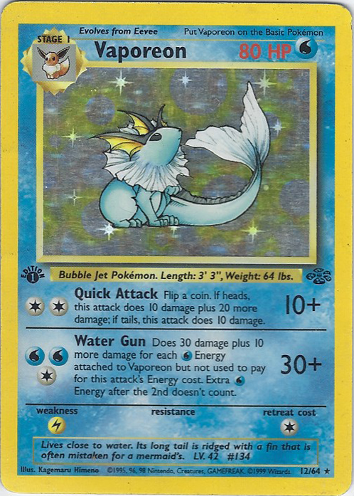 Jungle – 012 – Vaporeon – Holographc - First Edition - The Pokemon Lady